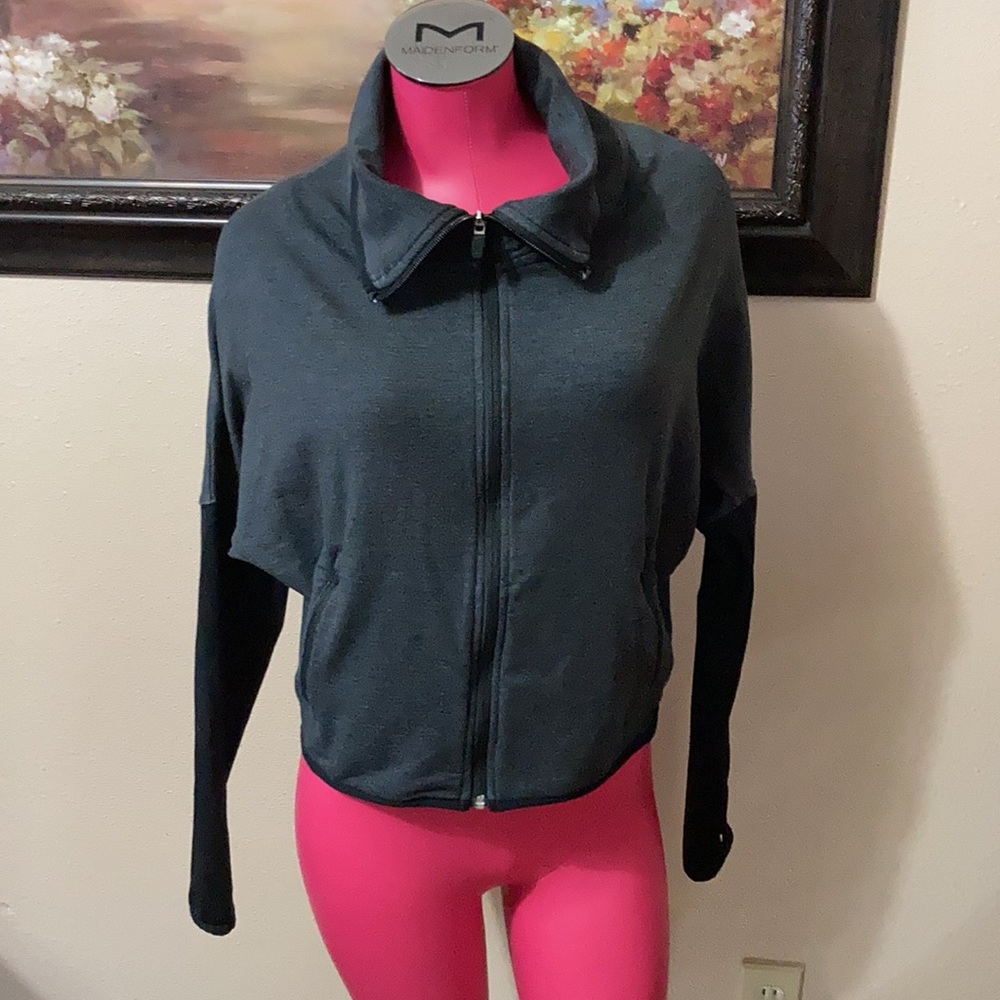 Nike Dry Fit Cowl Neck Crop Full Zip Sweatshirt Jacket Gray Black Women M